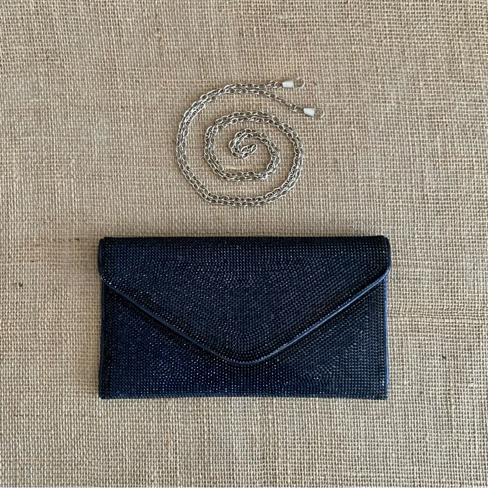 LULU TOWNSEND Clutch Bag Envelop Style Attachable Shoulder Chain Dark Blue NWOT